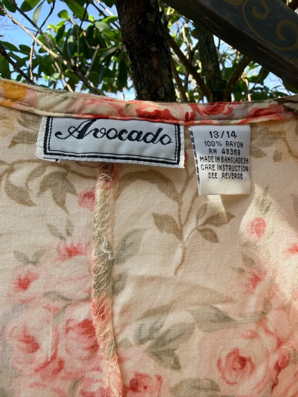 Vintage avocado Cream Floral Tie-Front Maxi Dress with Pink & Yellow Blooms - Picture 4 of 8